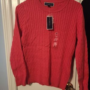 Karen Scott Ribbed Crew‎ Neck Sweater Casual Pink Preppy New NWT Classic